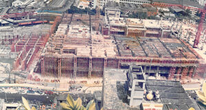 新台北車站施工鳥瞰(東西向) 施工區:長669m 寬127m 最深開挖深度30m